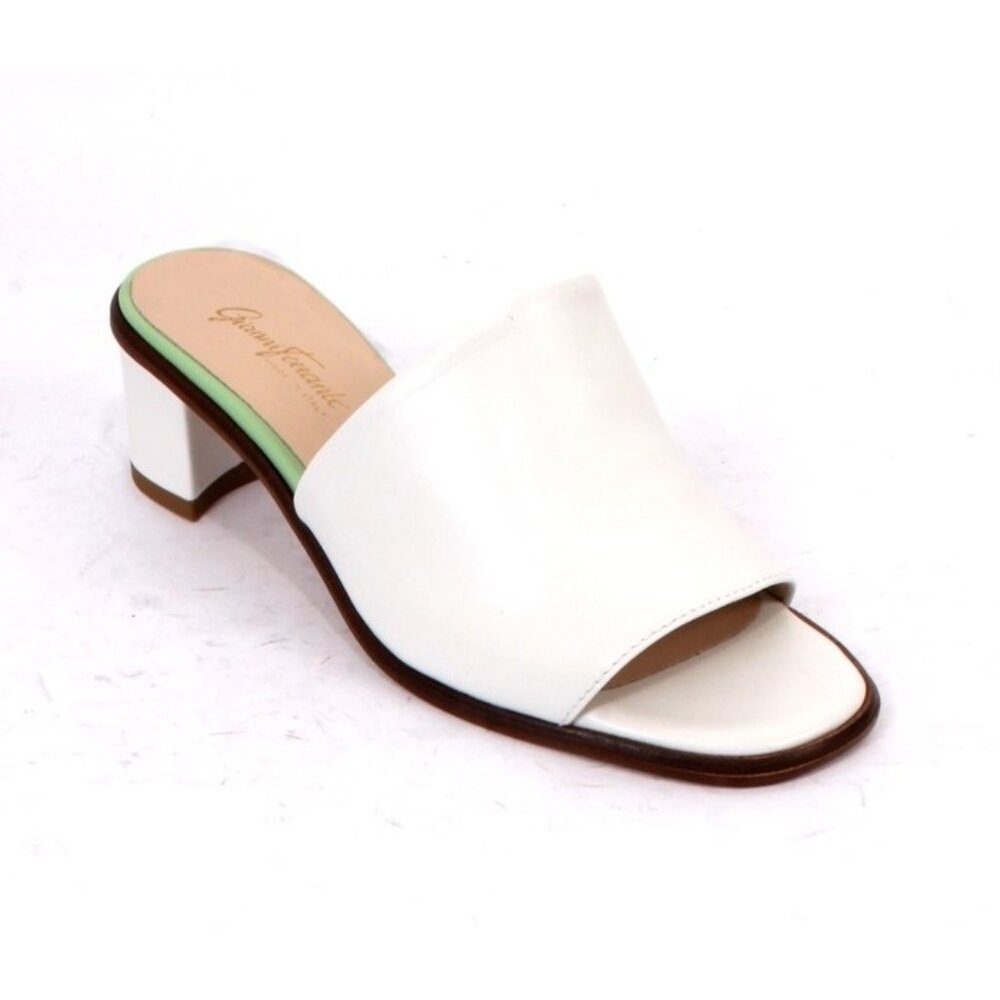 Gianni Ferrante 4330 White / Green Leather Slide Heel Sandal